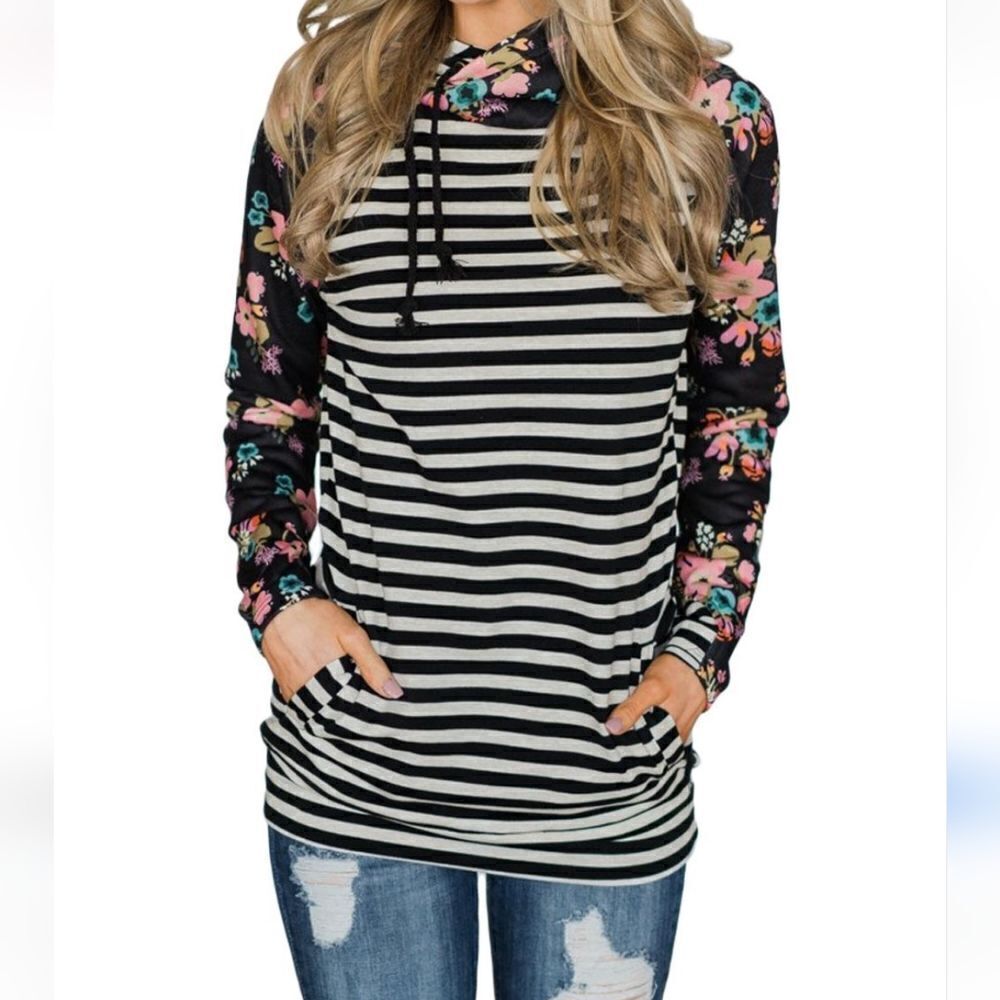 Lildy Striped and Flowered Hoodie